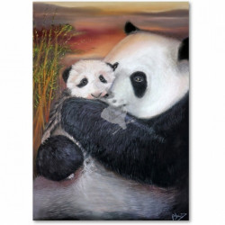 Câlins de Pandas - tableau pastel animalier