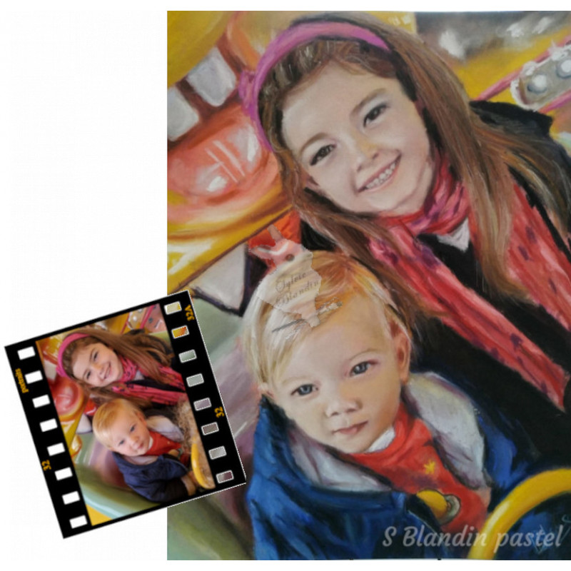 Portrait de vos proches d après photo  aux pastels secs 24x30 cm