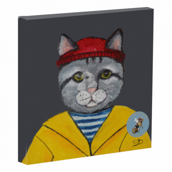 tableau imprimé petit chat breton avec son bonnet rouge