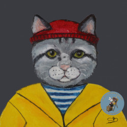 chat Malo  bonnet rouge ,  A partir d un tableau  en pastel gras